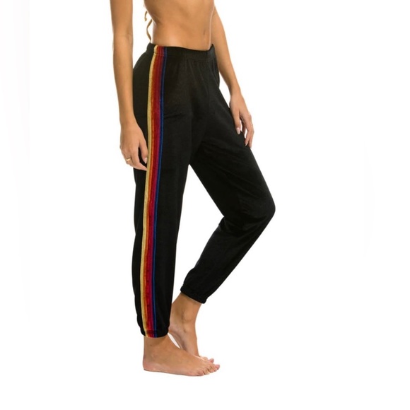 Aviator Nation Velvet Stripe Sweatpants in charcoal-size XS - Picture 3 of 4